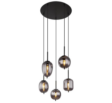 BLACKYpendant lamp metal black matt, 5x E14