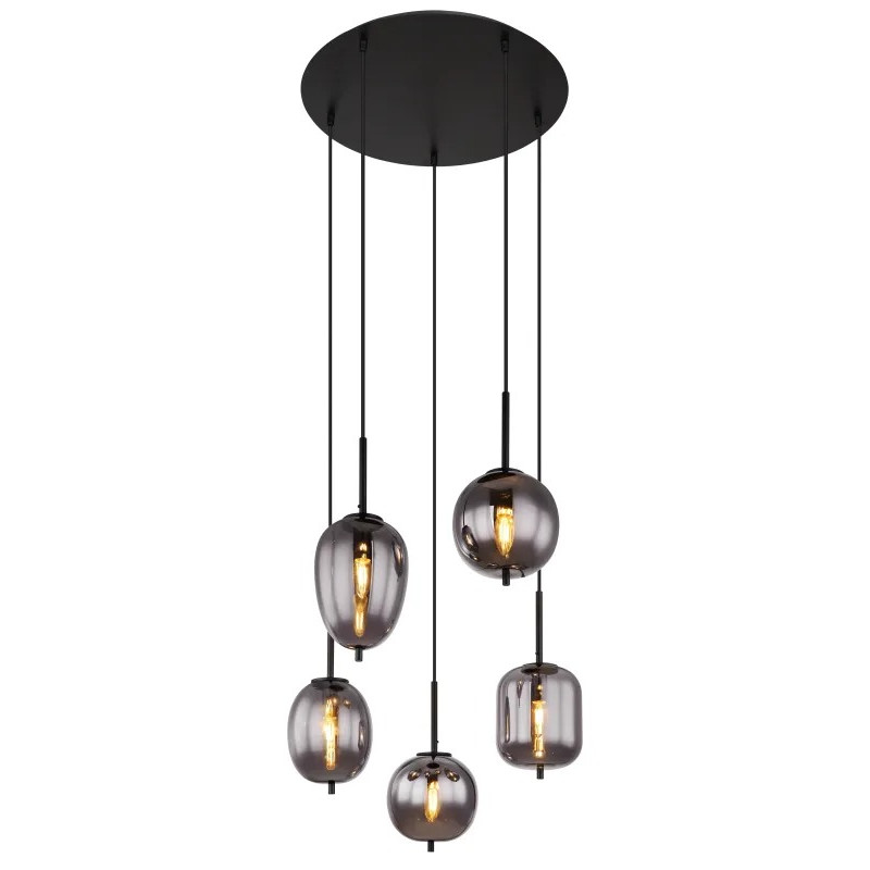 BLACKYpendant lamp metal black matt, 5x E14