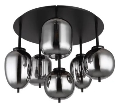 BLACKYceiling light metal black matt, 6x E14