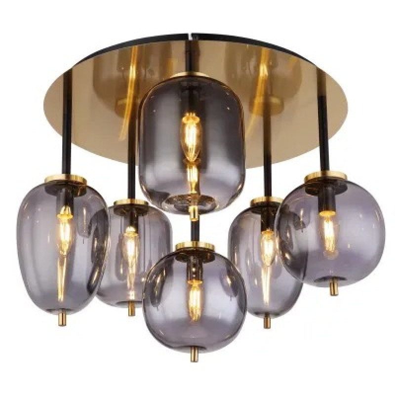 BLACKY Iceiling light metal brass-coloured matt, 6x E14