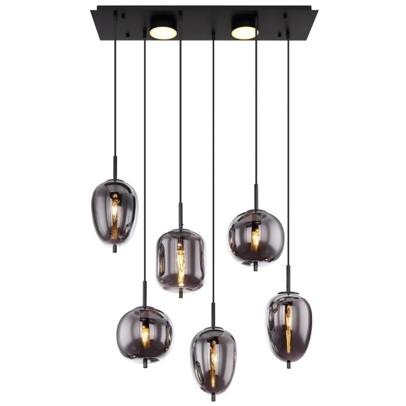 BLACKYpendant lamp metal black matt, 6x E14