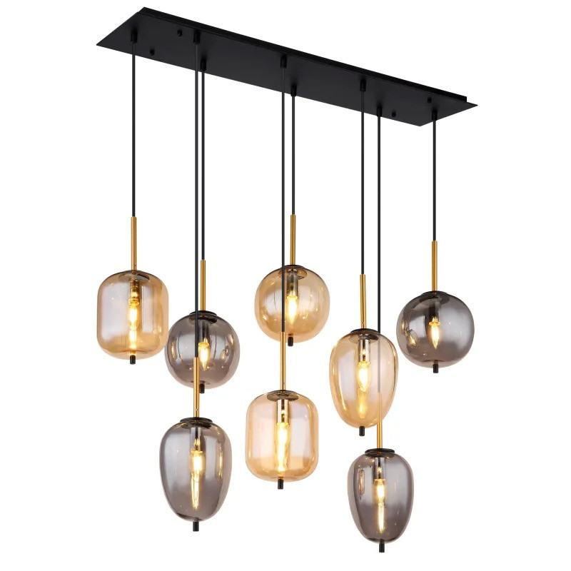 BLACKYpendant lamp metal black matt, 8x E14