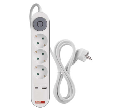 LEGRAND EMOS ΠΟΛΥΜΠΡΙΖΟ 3 ΘΕΣΕΩΝ 2m - 1.5mm2 - USB - USB-C - ΛΕΥΚΟ P1322PD