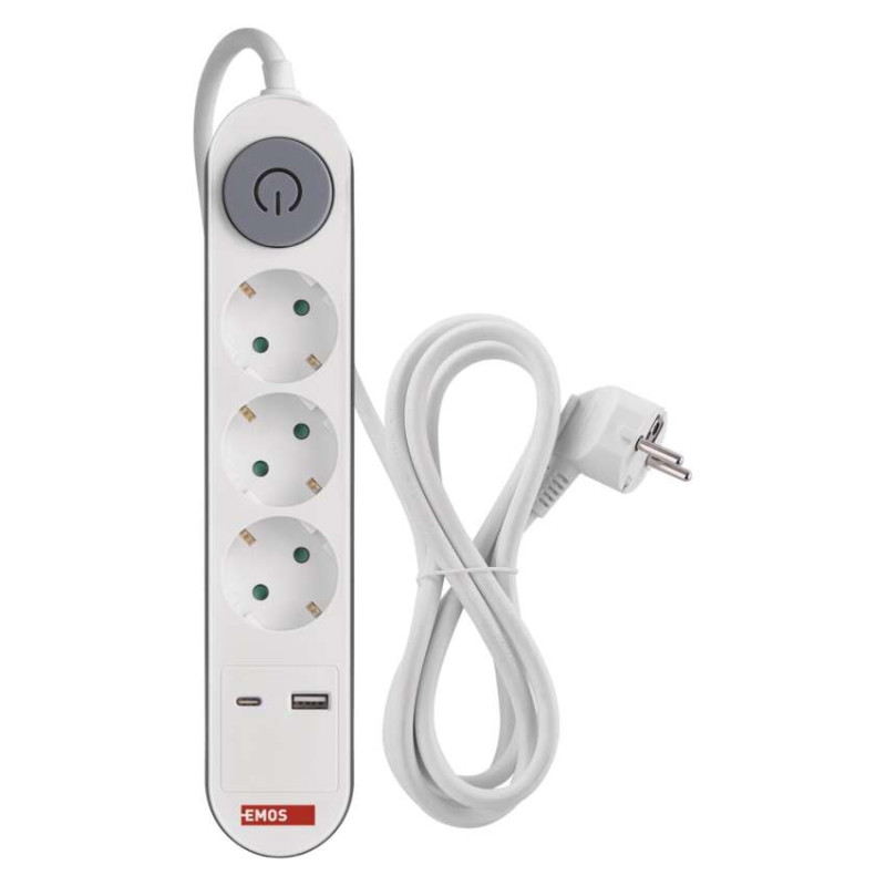 LEGRAND EMOS ΠΟΛΥΜΠΡΙΖΟ 3 ΘΕΣΕΩΝ 2m - 1.5mm2 - USB - USB-C - ΛΕΥΚΟ P1322PD