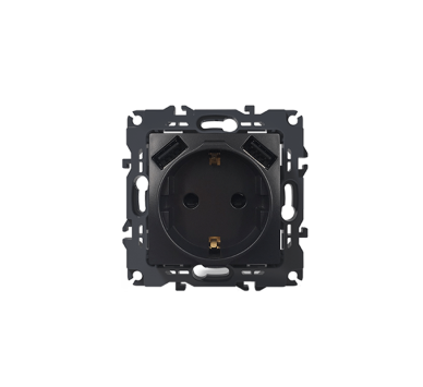 PRIME ΠΡΙΖΑ ΣΟΥΚΟ ΑΣΦΑΛΕΙΑΣ 1x2P+E 16A 250VAC & 2 USB 5VDC 3.1A IP20 MAT ΑΝΘΡΑΚΙ