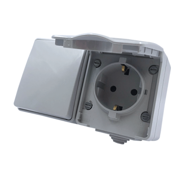 ARMY ΔΙΑΚ. Α/Ρ 1P 10AX 250VAC & ΠΡΙΖΑ ΣΟΥΚΟ ΑΣΦΑΛ 1x2P+E 16A 250VAC IP55 ΕΠΙΤΟΙΧ ΟΡΙΖ ΣΤΕΓΑΝ ΓΚΡΙ