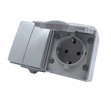 ARMY ΔΙΑΚ. Κ/Μ 1+1P 10AX 250VAC & ΠΡΙΖΑ ΣΟΥΚΟ ΑΣΦΑΛ. 1x2P+E 16A 250VAC IP55 ΕΠΙΤ. ΟΡΙΖΟΝ ΣΤΕΓΑΝ ΓΚΡΙ
