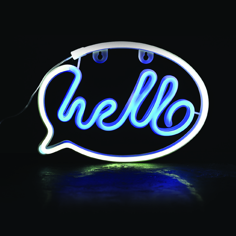 HELLO, 220 NEON LED ΛΑΜΠΑΚΙΑ ΜΕ ΜΠΑΤΑΡΙΑ (3xΑΑ)/USB, ΛΕΥΚΟ/ΜΠΛΕ, IP20, 25.5*2*18.5