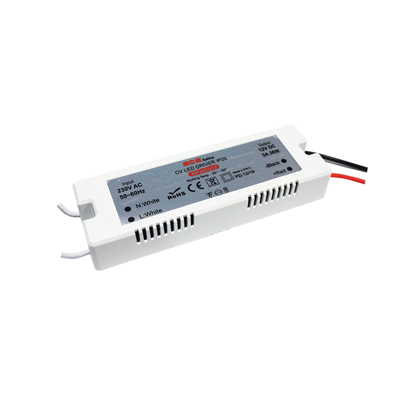MINI PLASTIC CV LED DRIVER 36W 230V AC-12V DC 3A IP20 WITH CABLES