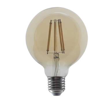 LED FILAMENT E27 DIM G95 10W AMBER 2700K 230V AC 1160LM RA80 30000H 360°