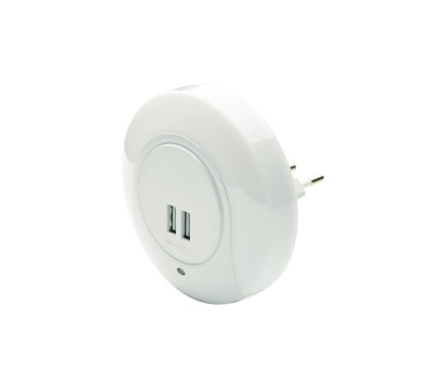 LED ΛΑΜΠΑΚΙ ΝΥΚΤΟΣ 1W 4000K ΜΕ 2 USB ΘΥΡΕΣ, ΔΙΑΚΟΠΤΗ ON/OFF K AUTO MODE, ΛΕΥΚΟ ΠΛΑΣΤΙΚΟ 230V IP20