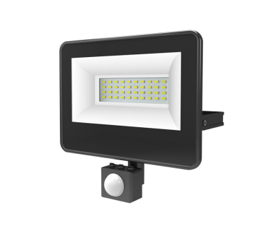 BLACK SENSOR LED SMD FLOOD LUMINAIRE IP66 30W 6000K 3300Lm 230V AC RA80