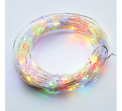 100 LED ΛΑΜΠΑΚ ΣΕΙΡΑ ΧΡΟΝΟΔΙΑΚ RGBY ΑΣΗΜΙ ΚΑΛΩΔ ΧΑΛΚΟΥ & ΜΠΑΤΑΡ 3xAA IP44 10m+10cm