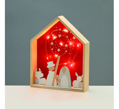 WOODEN HOUSE ΚΟΚΚΙΝΟ 10 LED ΛΑΜΠ ΚΑΛΩΔΙΟ ΧΑΛΚΟΥ ΘΕΡΜΟ ΣΤΑΘΕΡΟ ΜΠΑΤ (2ΧΑΑA) 20*4,5*25cm IP20^