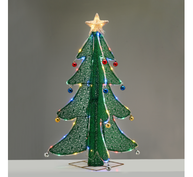 3D TINSEL FOLDABLE TREE WITH STAR 52 LED ΠΟΛΥΧΡΩΜΑ&ΘΕΡΜΟ ΑΣΤΕΡΙ 40*40*93cm IP44 5m ΚΑΛ^