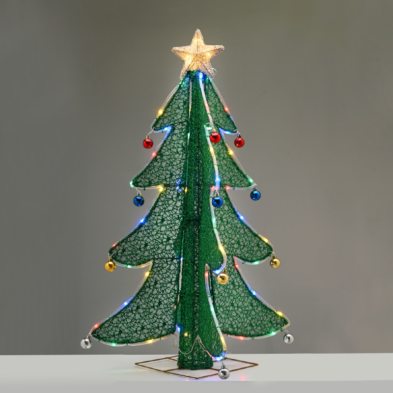 3D TINSEL FOLDABLE TREE WITH STAR 52 LED ΠΟΛΥΧΡΩΜΑ&ΘΕΡΜΟ ΑΣΤΕΡΙ 40*40*93cm IP44 5m ΚΑΛ^