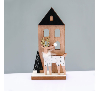 WOODEN DEER WITH TREE & DEER ΔΙΑΚΟΣΜΗΤΙΚΟ ΜΟΤΙΦ 19x5x9cm^