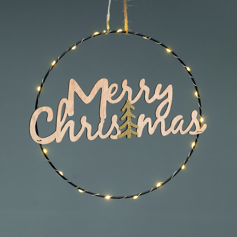 HANGING MERRY CHRISTMAS TREE 20 MINI LED ΘΕΡΜΟ ΛΑΜΠ ΜΠΑΤ 2*CR2032 (ΣΥΜΠΕΡ) IP20 ΔΙΑΜ:26cm 30cm ΚΑΛ^