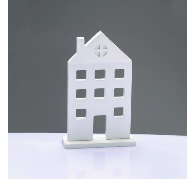WOODEN DECORATIVE WHITE HOUSE WITH BASE ΔΙΑΚΟΣΜΗΤΙΚΟ ΜΟΤΙΦ 14*5*23cm^