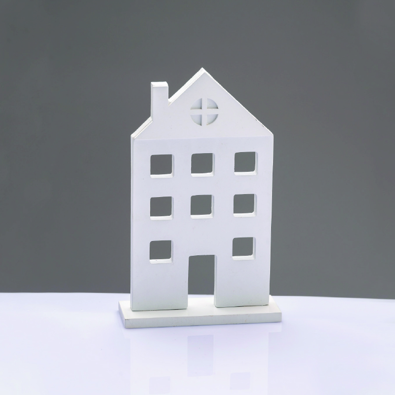WOODEN DECORATIVE WHITE HOUSE WITH BASE ΔΙΑΚΟΣΜΗΤΙΚΟ ΜΟΤΙΦ 14*5*23cm^