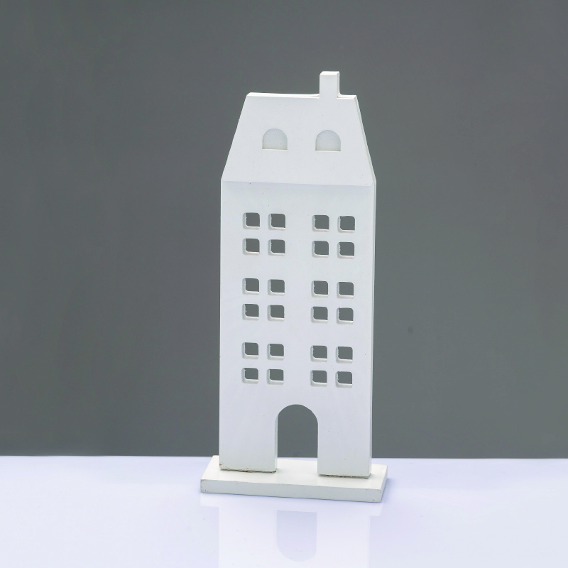 WOODEN DECORATIVE WHITE HOUSE  ΜΟΤΙΦ 11.5*5*27,5cm^