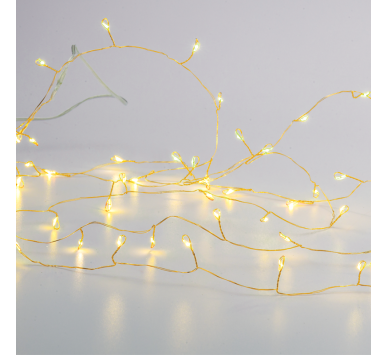  300 CLUSTER LED ΛΑΜΠΑΚ ΣΕΙΡΑ, WW, ΧΡΥΣΟ ΚΑΛΩΔ. ΧΑΛΚΟΥ,ΑΝΤΑΠΤ.(4.5VDC) & 8 ΠΡΟΓΡΑΜ.,IP44  3m+3m 6W