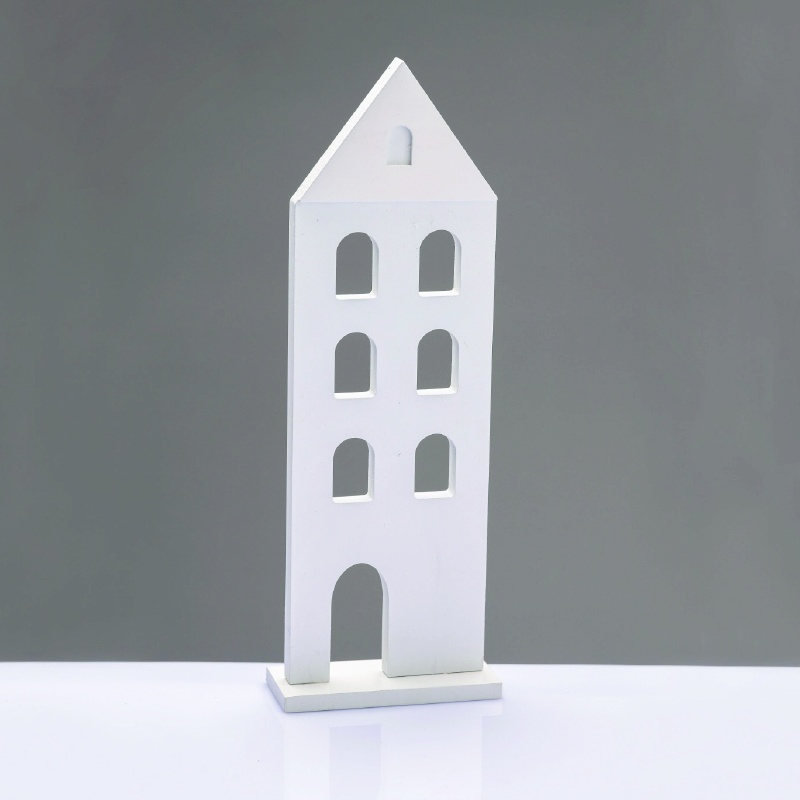 WOODEN DECORATIVE WHITE HOUSE  ΜΟΤΙΦ 11.5*5*33,5cm^
