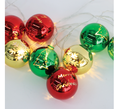 XMAS PLASTIC BALL,10 LED ΛΑΜΠ. ΣΕΙΡΑ,ΜΠΑΤ. (2xAA),WW,IP20,150+30cm ΚΑΛ. ΤΡΟΦ.