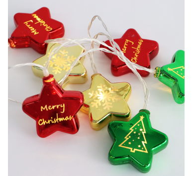 XMAS PLASTIC STAR,10 LED ΛΑΜΠ. ΣΕΙΡΑ,ΜΠΑΤ. (2xAA),WW,IP20,15cm ,150+30cm ΚΑΛ. ΤΡΟΦ.
