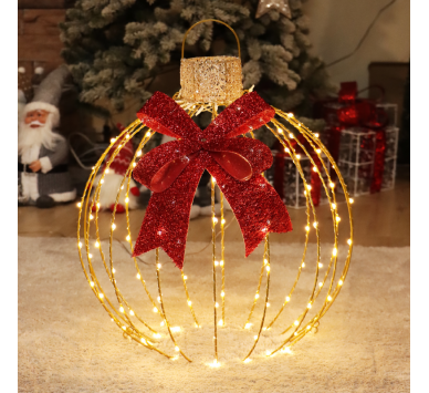 GLITTER 3D GOLD BALL WITH BOW 128LED ΛΑΜΠ ΘΕΡΜ FLASH ΧΡΥΣ ΚΑΛ ΧΑΛΚ ΑΝΤΑΠΤ 4,3VDC 60cm IP44 ΔΙΑΦ ΚΑΛ