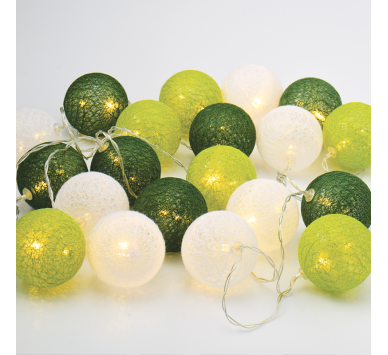 “WOVEN BALL FAIRY LIGHTS” ΠΡΑΣΙΝΗ & ΑΣΠΡΗ ΜΠΑΛΑ 20 LED ΛΑΜΠΑΚ ΣΕΙΡΑ ΜΠΑΤΑΡ(2xΑΑ) ΘΕΡΜΟ ΛΕΥΚΟ IP20