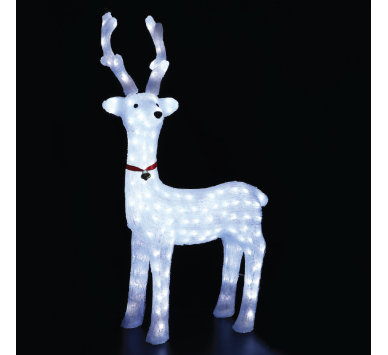 ACRYLIC STANDING REINDEER WITH RIBBON 200 LED ΛΕΥΚΑ IP44 52*36*100cm  30cm ΚΑΛ.
