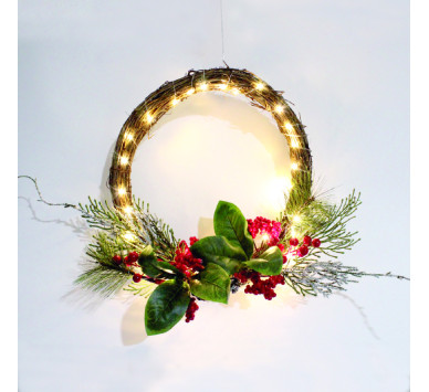 WREATH BERRIES ΔΙΑΚΟΣΜ ΚΡΕΜΑΣΤΟ 30 LED ΛΑΜΠ ΘΕΡΜΑ ΜΠΑΤ 3ΧΑΑ (ΔΕΝ ΣΥΜΠ) IP20 ΔΙΑΜ:30cm 30cm ΚΑΛ