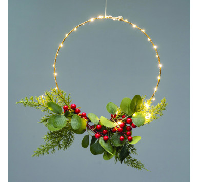 RING LEAVES BERRIES ΔΙΑΚΟΣΜ ΚΡΕΜΑΣΤΟ 40LED ΛΑΜΠ ΘΕΡΜΑ ΜΠΑΤ 3ΧΑΑ (ΔΕΝ ΣΥΜΠ) IP20 ΔΙΑΜ:30cm 30cm ΚΑΛ