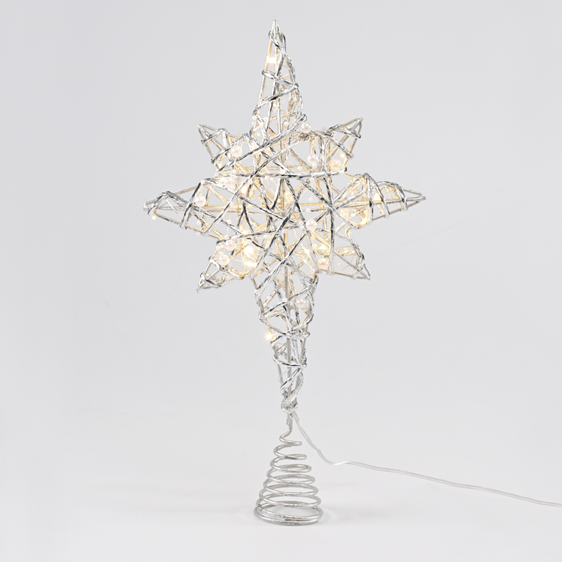  "SILVER & WHITE BEAD STAR " 20 MINI WW LED ΛΑΜΠ. ΜΠΑΤ. 3ΧΑΑ,IP20 37x5x20cm