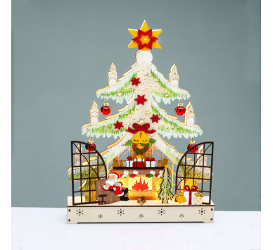 WOODEN XMAS TREE WITH FIREPLACE 16 LED ΘΕΡΜΑ  ΔΙΑΚΟΣΜΗΤΙΚΟ ΜΠΑΤ 2ΧΑΑ IP20 21.5x6x40cm