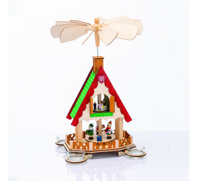 WOODEN TEA LIGHT PYRAMID ICE SKATERS  ΔΙΑΚΟΣΜΗΤΙΚΟ (ΧΩΡΙΣ ΚΕΡΑΚΙΑ) 18x13x36cm
