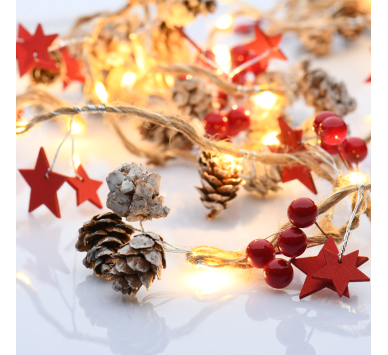 “CHRISTMAS GARLAND STRING LIGHTS” ΣΤΕΦΑΝΙ-KOKKINO  ΑΣΤΕΡΙ 20 LED ΛΑΜΠΑΚ ΣΕΙΡΑ ΜΠΑΤΑΡ(2xΑΑ) ΘΕΡΜΟ