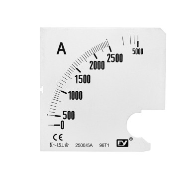 ΠΛΑΚΕΣ ΕΝΔΕΙΞΕΩΣ ΑΜΠΕΡΟΜΕΤΡΩΝ 96x96 2500/5Α