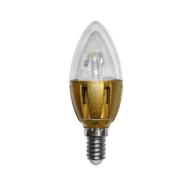 LED ΛΑΜΠΑ ΚΕΡΑΚΙ ΑΛΟΥΜΙΝ ΔΙΑΦΑΝΟ ΧΡΥΣΗ ΒΑΣΗ Ε14 3W ΨΥΧΡΟ