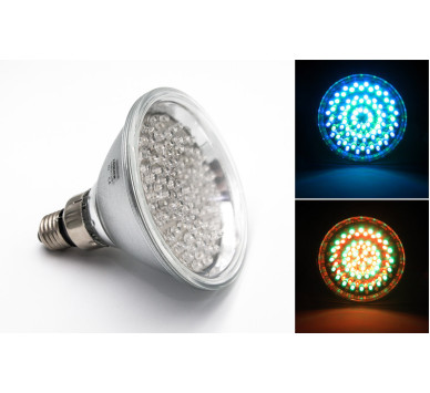 LED ΛΑΜΠΑ ΓΥΑΛΙΝΗ PAR38 E27 120LED 8.5W 42VAC 15° RGB