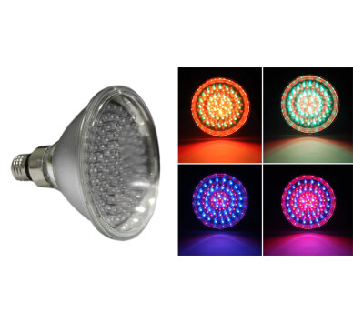 LED ΛΑΜΠΑ ΓΥΑΛΙΝΗ PAR38 E27 120LED 8.5W 42VAC 70° RGB