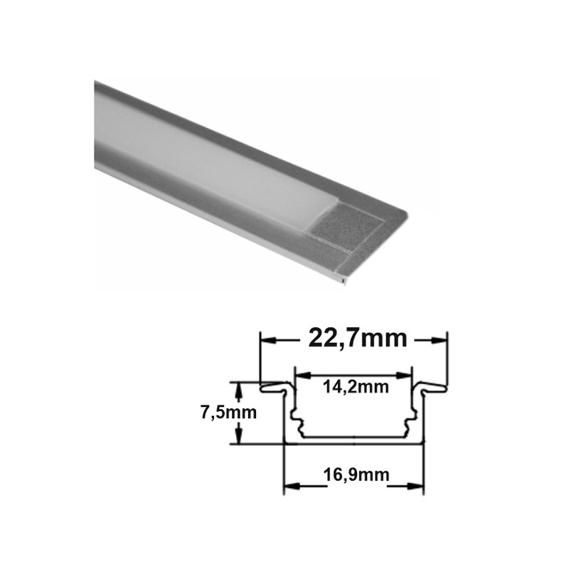 ΠΡΟΦΙΛ ΑΛΟΥΜΙΝ.ΧΩΝΕΥΤΟ 2μ ΦΑΡΔΥ ΓΙΑ TAINIEΣ έως 12mm w:22.7 h:7.5