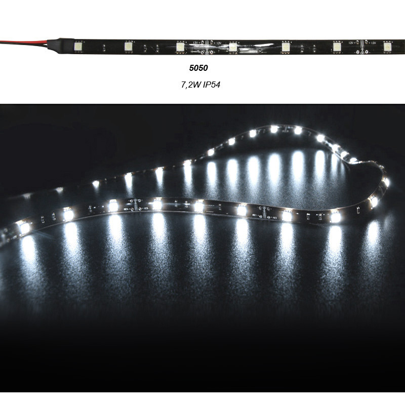 ΤΑΙΝΙΑ LED ΜΑΥΡΗ 5m 12VDC 7.2W/m 5050 30LED/m ΨΥΧΡΟ IP54