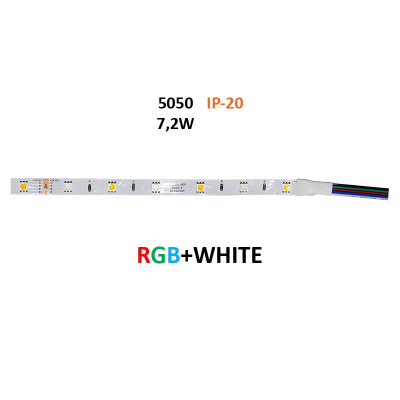 ΤΑΙΝΙΑ LED 5m 12VDC 7.2W/m 5050 36LED/m RGB&ΛΕΥK 4000K IP20