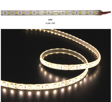 ΤΑΙΝΙΑ LED 5m 24VDC 14.4W/m 5050 60LED/m ΘΕΡΜΟ 3000K IP67 ECO