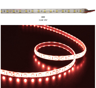 ΤΑΙΝΙΑ LED 5m 24VDC 14.4W/m 5050 60LED/m ΚΟΚΚΙΝΟ IP67 ECO