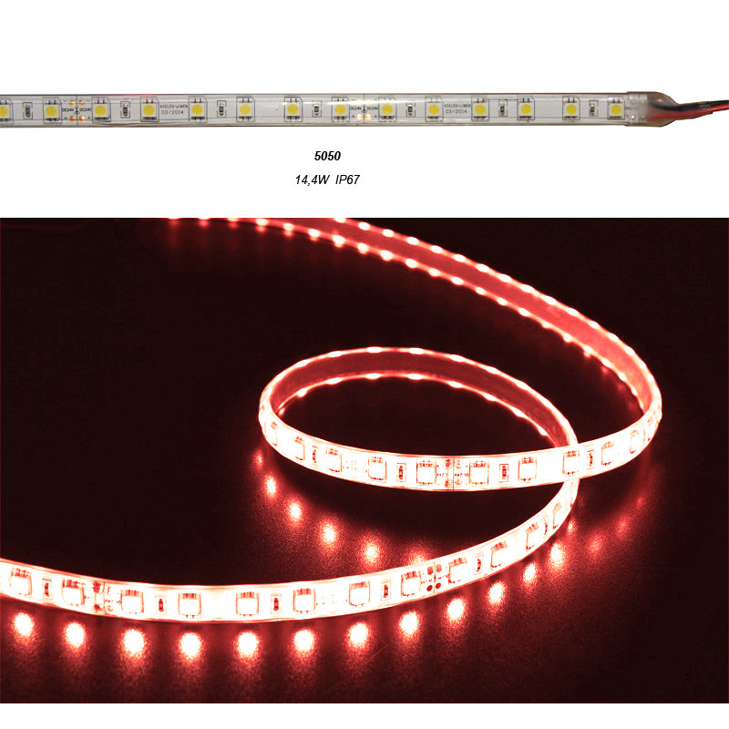 ΤΑΙΝΙΑ LED 5m 24VDC 14.4W/m 5050 60LED/m ΚΟΚΚΙΝΟ IP67 ECO