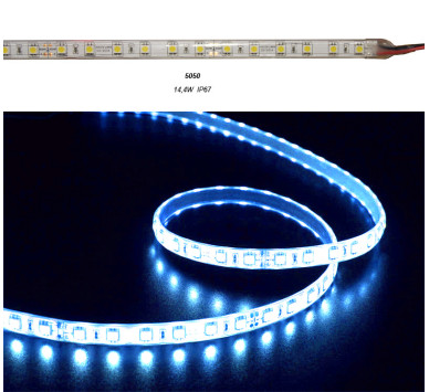 ΤΑΙΝΙΑ LED 5m 24VDC 14.4W/m 5050 60LED/m ΜΠΛΕ IP67 ECO