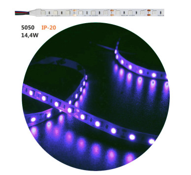 ΤΑΙΝΙΑ LED 5m 12VDC 14.4W/m 5050 60LED/m RGB IP20